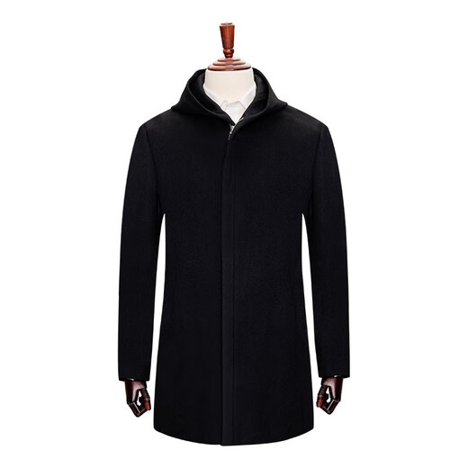 
Ding bronze hooded wool coat men's mid-length middle-aged men's business casual winter wool coat high-end wool coat black 175