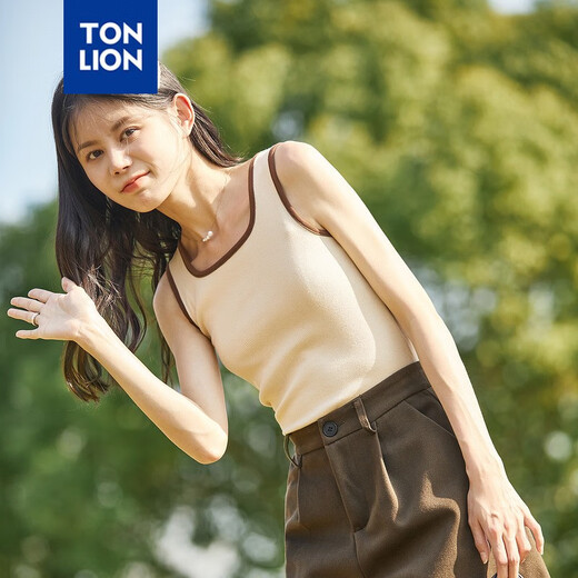 唐狮春夏季新款吊带背心女内搭无袖上衣美背针织打底背心 杏米色 M