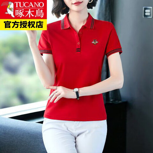 啄木鸟【纯棉】短袖t恤女大尺码夏季新款宽松翻领POLO.衫运动体 671宝蓝POLO衫 4XL 建议135-155斤