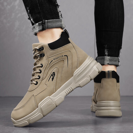 Changxiang Huili men's shoes in summer waterproof and non-slip work high-top men's shoes work on construction site thick sole wear-resistant large-size Martin shoes men YJ-9193 khaki 41