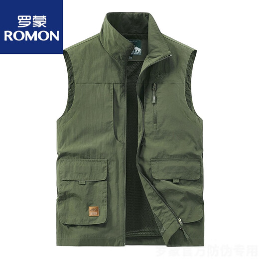 罗蒙（ROMON）马甲男新款2025春秋夏薄款大码多口袋坎肩户外工装背心速干马夹男 677卡其 5XL