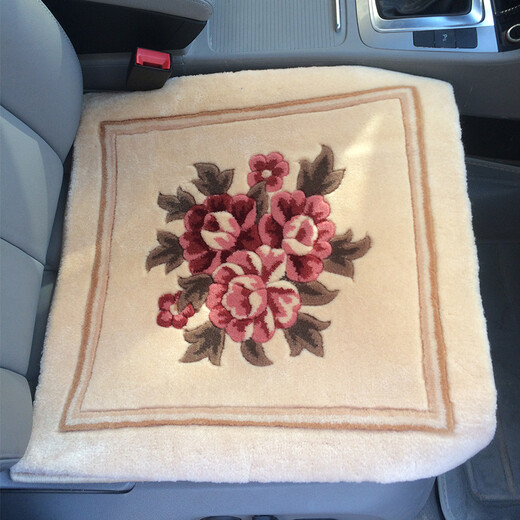Junxuan Warm New Zealand wool handmade car carpet cushion, pure cashmere four-season backless single-piece seat cushion, encrypted black rich flower single piece
