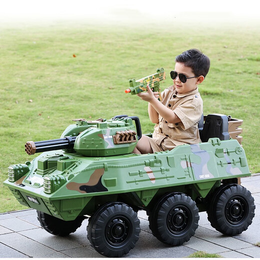 Sardon Samat El vehículo blindado eléctrico para niños Super Grande se puede lanzar con tanques de municiones para hombres y mujeres, automóvil de juguete de control remoto de cuatro ruedas, batería grande de 12 V y tracción en las cuatro ruedas + control remoto + swing + Bluetooth