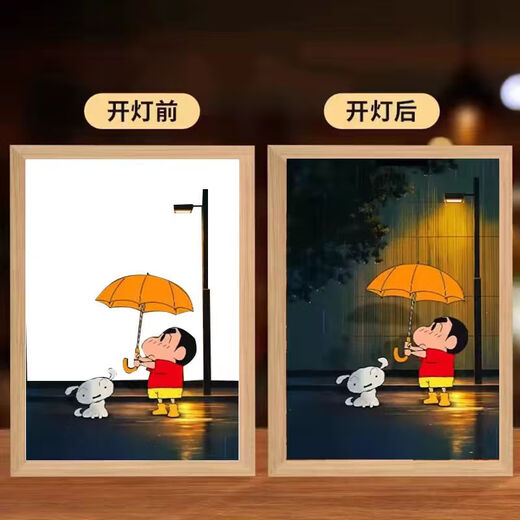 He Jian Gong Crayon Xiaoxin Light Painting Night Light Living Room Bedroom Decoration Painting Table Set Gift Ornaments for Gifts for Boyfriend Xiaoxin Street Lamp 8 Inch Three Color Charging Model 16.5*21.5cm