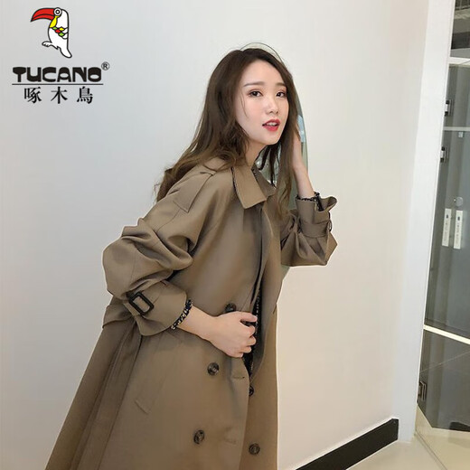 Woodpecker (TUCANO) this year's popular windbreaker 2024 new autumn wear mid-length coat for women over the knee temperament goddess Fan Yinglun style green coffee color 3XL recommended 150-165 Jin Jin equals 0.5 kg to wear
