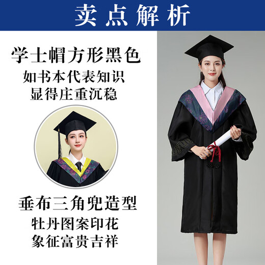Qinsiluo Degree Bachelor's Uniform Graduation Gown College Men and Women's College Wind Engineering Undergraduate Liberal Arts Master's Doctoral Tutor Robe Bachelor's Uniform Pink Collar Liberal Arts-Cardboard Hat L (130Jin Jin is equal to 0.5kg -160Jin Jin is equal to 0.5kg)
