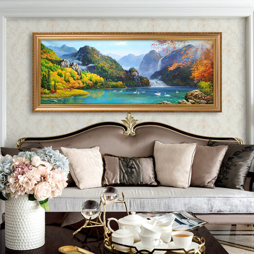 Emperor Flag Hand-painted Oil Painting Swan Lake Landscape Oil Painting Atmospheric Living Room Wall Mural Painting Sofa Background Wall Decoration Painting Landscape Hanging Painting 692 Gold Solid Wood Frame 160X80 Spot, three-person sofas are suitable