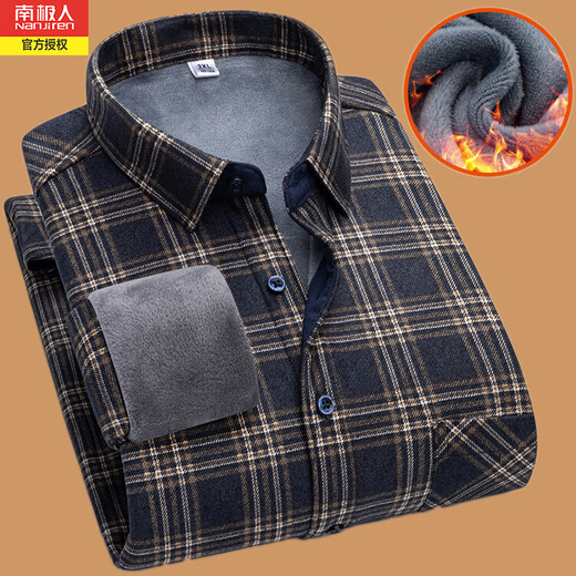 Antártico People Winter Plus Velvet Engrosada camisa de manga larga para hombres Camisa de cuadros informal de negocios de mediana edad y ancianos