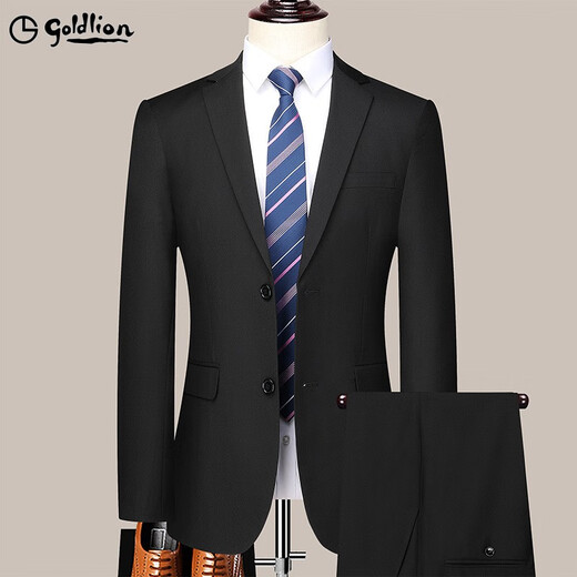 Goldlion men's two-button suit two-piece suit spring and autumn middle-aged business formal suit professional wedding dress gray 170 recommended weight 100-115