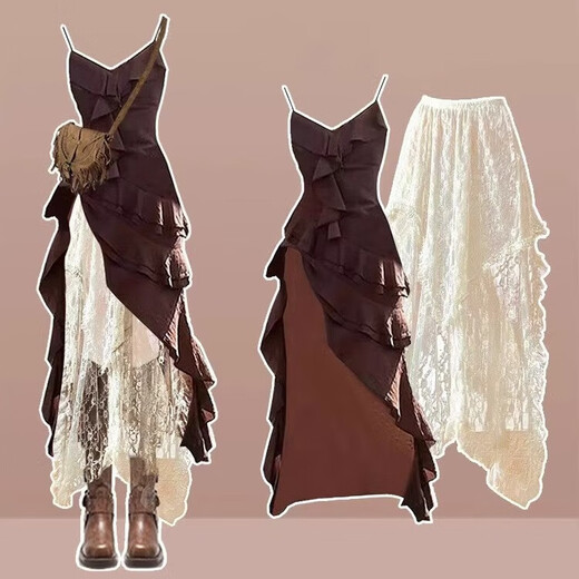 Xier fat mm Korean style lace skirt mid-length stacked butt curtain design irregular hem long skirt holiday style one size fits all up to 120 Jin Jin is equal to 0.5 kg