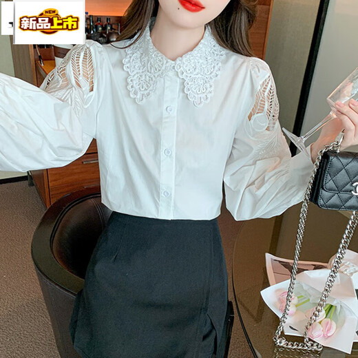 Camisa de algodón bordada de primer diámetro para mujeres 2025 Autumn New Fashion White White White White Versátiles Cy9227 White XL [sugerido 121-130Jin [Jin iguala 0.5 kg]]]