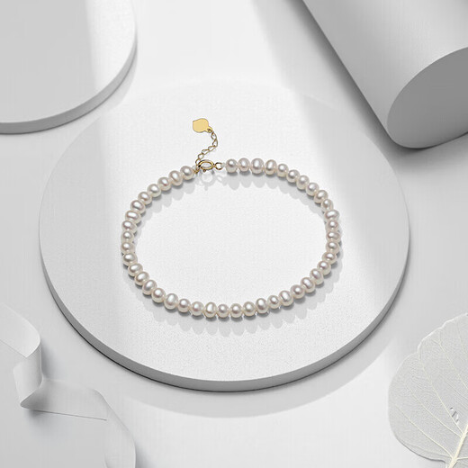 Trendy Acer yellow 18K gold pearl bracelet for women, fresh water beads as a birthday gift for girlfriend, about 16cm with tail chain