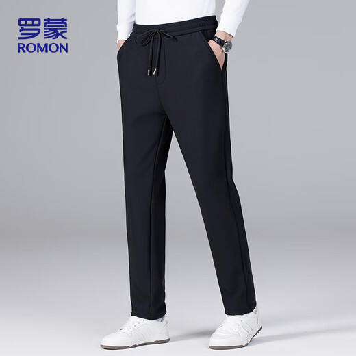 Lomon casual pants for men in autumn and winter, simple warm and velvet thickened trendy versatile long pants for men 766 black XL