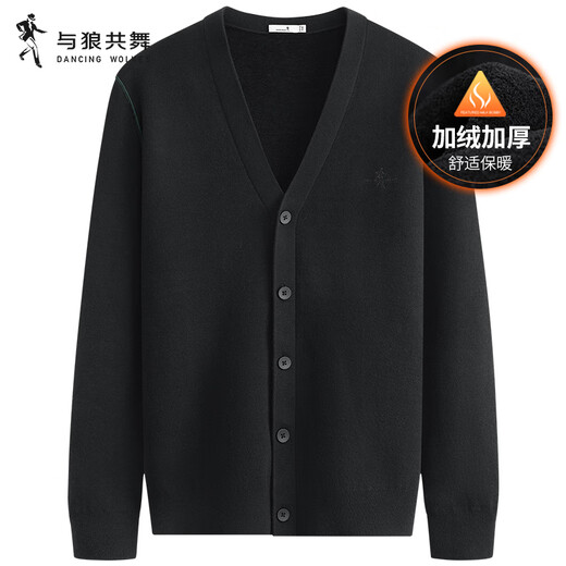 Danser avec le loup [ajoutant du velours pour garder au chaud] Velles de cardigan à col en V 2024 Automne et hiver NOUVEAU CASSET TRICHING SALLAGE Men 2002 Black 001 170 / 88A / M