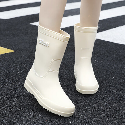 DG/DU Nuevas botas de lluvia japonesas para mujeres adultas que usan botas de lluvia no deslizantes de tubo lindos zapatos de goma impermeables al estudiante 540 [moda japonesa sin deslizamiento] beige 36