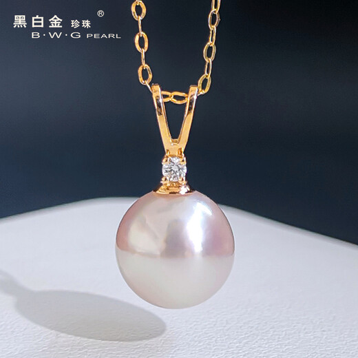 Chisha black and white gold pearl Akoya seawater pearl necklace white and transparent pink 18K gold set with diamond clavicle necklace for old age 8-8.5mm diamond model