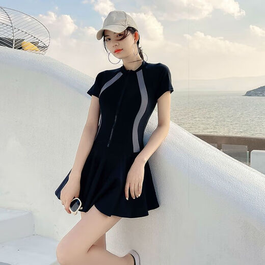 珊野2023新款泡温泉泳衣女保守连体显瘦遮肚ins风海边度假游泳衣 J6227 黑色(长袖连体) S码 (适合75-85斤)