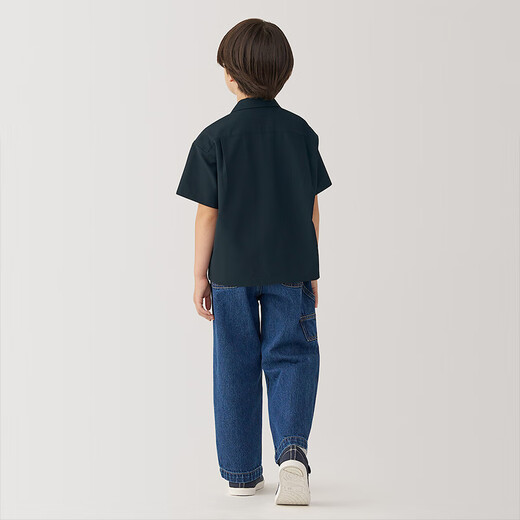 MUJI Camisa de manga corta con cuello abierto de fácil secado para niños grandes CB1LFA4A Dark Navy 140/68A
