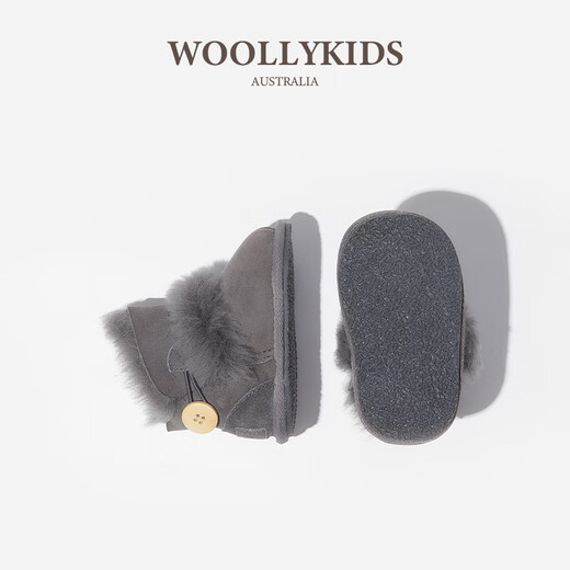 Woolykids baby genuine leather children's shoes snow boots for boys and girls, fur integrated non-slip toddler shoes, koala gray, size 22, size XL/suitable for feet 12.6cm long
