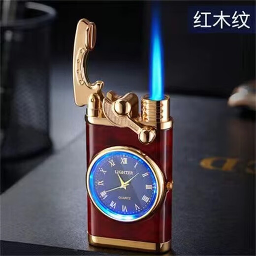 New rocker watch lighter windproof inflatable with dial high-end men's personalized lighter as a gift for boyfriend, mahogany grain 1 piece, stand-alone + gift box