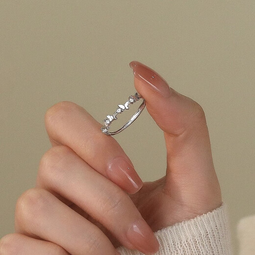 BJYL Pure S999 Pure Silver Butterfly Flash Diamond Open Ring Women's Niche Design Advanced Ring 2025 New Single Ring S999 Pure Silver Butterfly Ring