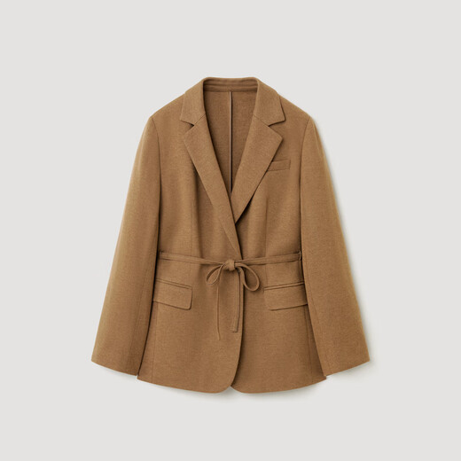 OVV Autumn and Winter Hot Sale Women's Flat Lapel Knitted Wool Casual Suit Jacket with Belt Caramel Brown XL