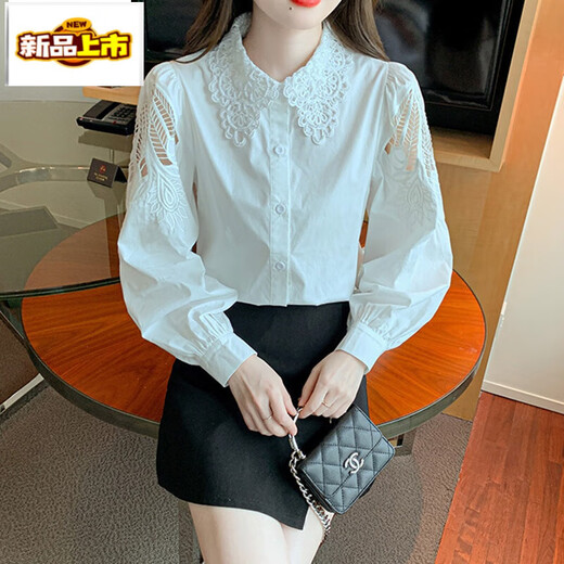 
First-diameter embroidered cotton shirt for women 2025 autumn new fashion embroidered white shirt loose versatile long-sleeved top CY9227 White M [Suggested 96-110Jin [Jin equals 0.5 kg]]