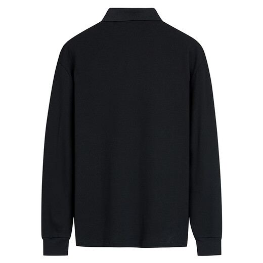 Dances with Wolves Scattered Embroidery Autumn and Winter Stretch Soft Casual Long Sleeve POLO Shirt for Men 001 Black 185