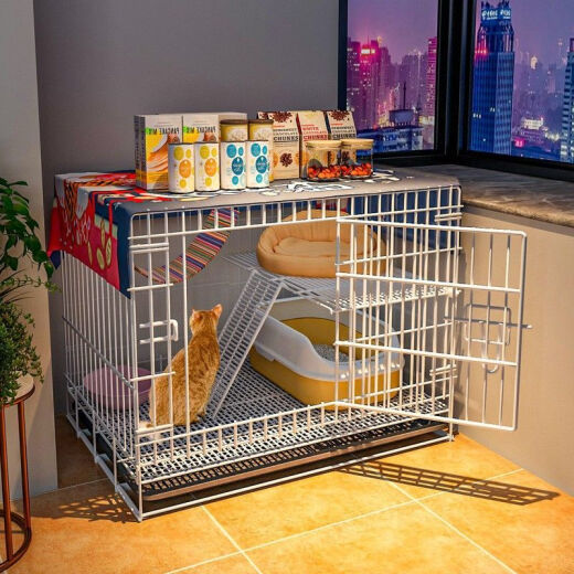 Naughty Nest Cat Cage Small Home Villa Indoor Cat House with Toilet Separated Cat House Kitten Cat Nest Cat Double Layer - [60*42*50cm] Basic Model [With Grid Foot Pads and Tray]