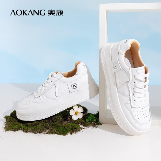 Aokang breathable white shoes for women new thick-soled lace-up casual shoes white 35