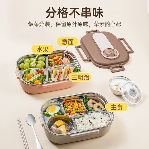 Doppelpistole 304 Edelstahl-Lunchbox mit Deckelisolierung Eimer Reisschaufel Lunchbox Großkapazität Arbeit und Schullunchbox Kaninchen Lunchbox Fünf-Pack (Support Suppe Bowl) 1350 ml