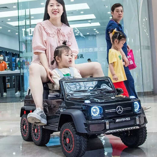 Xingchenhao Mercedes-Benz children's electric car big g baby six-wheel drive can sit adults' remote control off-road parent-child male and female children's toy car six-wheel drive painted black + remote control + swing + leather seat + soft wheels