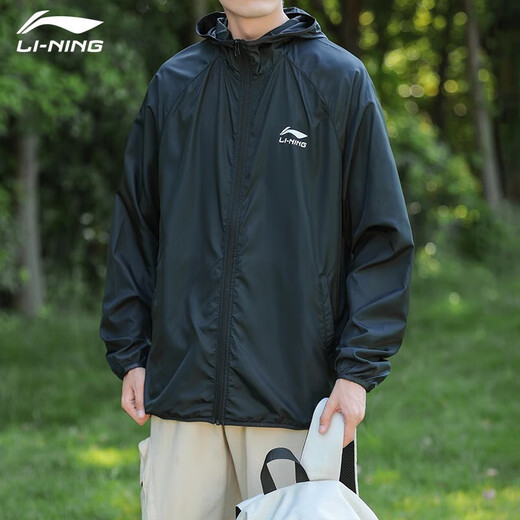 Li ning manteau masculin extérieur extérieur léger le vent de protection solaire de protection solaire lâche sport décontracté cardigan trench-coat trenchan fitness femme noire 2xl
