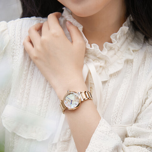 Citizen (CITIZEN) watch women's Japanese and Korean watch small bell flower light kinetic energy mother-of-pearl steel belt student Valentine's Day gift EM1073-85Y