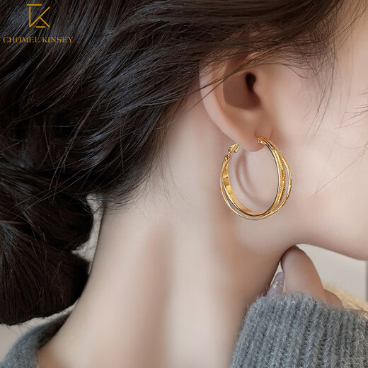 CHOMEL KINSEY French gold large hoop earrings women's niche design 925 silver needle earrings earrings 2024 new unique earrings gold large hoop earrings