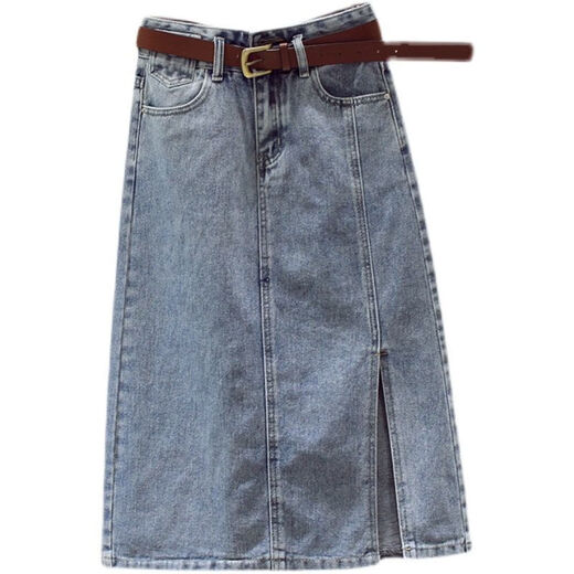 Wang Ximai Denimrock für Frauen im Frühjahr und Sommer 2023 Neue Temperament Schlitz mit mittlerer Länge hoher Taille A-förmiger Hip 9882 [hellblau] 2xl empfohlen 125-140jin [Jin gleich 0,5 kg]