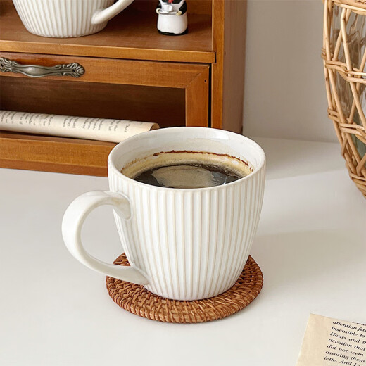 Mooney Life Mooney* Japanese style simple vertical pattern coffee cup kiln-glazed ceramic breakfast cup household water cup milk cup mug vertical pattern kiln-glazed coffee cup