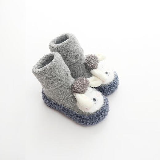 YEEHOO baby floor socks autumn and winter pure cotton thickened non-slip warm toddler shoes and socks newborn spring floor shoes baby socks gray lamb single and double pack one size fits all L size suitable for ages 12-18 months suitable for foot length