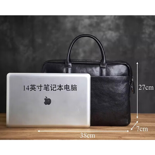 GUFANTI genuine first-layer cowhide briefcase men's large-capacity business trip laptop bag Father's Day gift for husband Black genuine first-layer cowhide medium bag 14 inches