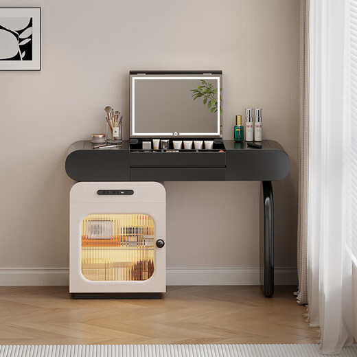 Tinimia dressing table desk two-in-one 2025 new white high-end locker bedroom small apartment bedside table dressing table white丨charging socket-reserved skirting 1.2 meters dressing table + bedside table + lifting stool
