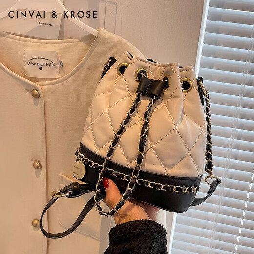 CINVAI&KROSE官网包包女包2025新款斜挎包水桶包小香风链条包女生日礼物送女友 CK女包-菱格白【送女友老婆】