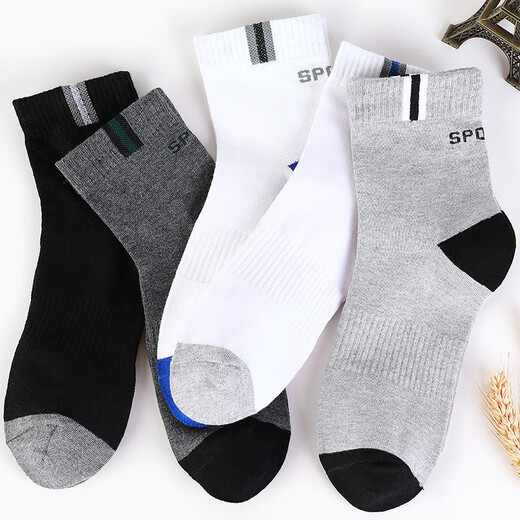 Langsha 10 pairs of socks men's spring and summer white sports cotton socks men's mid-tube socks sweat-absorbent and casual stockings trend
