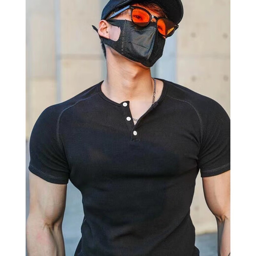Lanchet Henry shirt men's tight t-shirt BEESTRONG thick thread heavy sports short sleeve slim elastic heavy texture trend O27-L-white XL