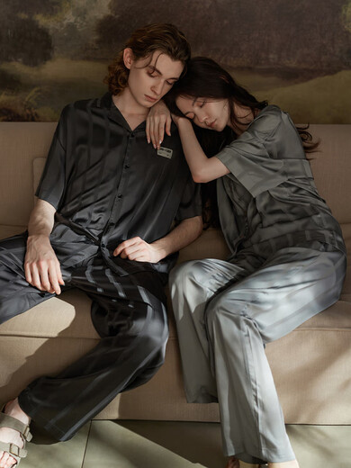 Tonyu (TONGYU) Tonyu Summer New Ice Silk Couple Pajamas High-end Home Suit Short Sleeve Trousers One Men and One Women Spring and Summer Set Women S3878 XL 175 Men