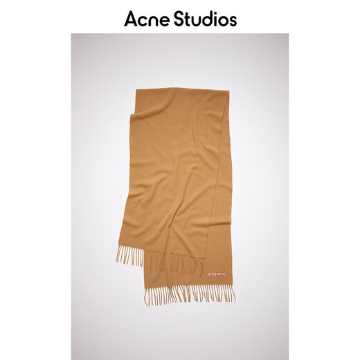 Acne Studios gift winter solid color narrow tassel cashmere label scarf dark camel one size
