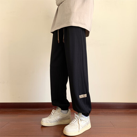 Youruike fat man's heavyweight large size casual pants men's autumn and winter plus fat large size loose student leggings sports pants trendy K1049 black 3XL