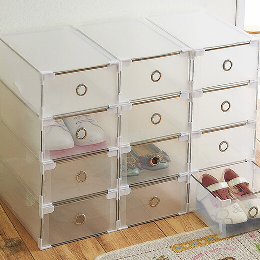 Chen'an transparent shoe box dustproof storage box can be stacked and combined shoe cabinet drawer type home desktop storage long boots short boots drawer type thickened (8 pieces) white 42 size 31x20cm