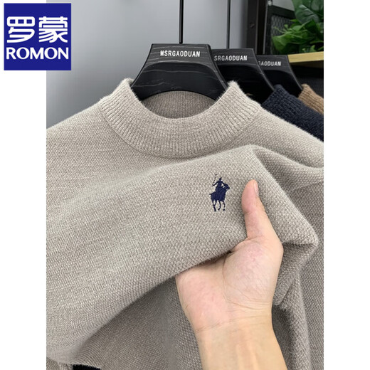 Romon (Romon) Integrierter Samt-Männerpullover plus Samt verdickte Herbst- und Winter-Jugendrunde Hals Pullover warm gestricktes Basishemd Beige [verdickt] Samt 180/2xl [Gewicht 150-170jin [Jin gleich 0,5 kg]]]