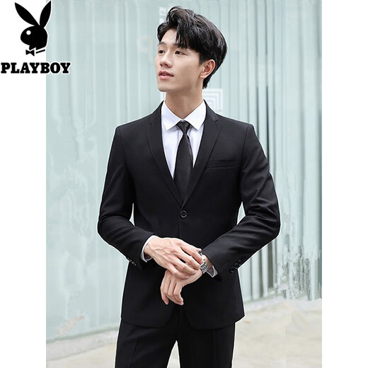 Playboy suit men Korean style slim body jacket best groom wedding business professional suit men two button black top + shirt + tie + trousers XL