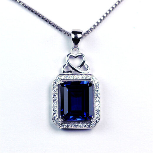 Zhuo Liang Collection Grade Rectangular Tanzanite Sapphire Pendant Necklace Women's Royal Blue Tanzanite Necklace White Gold (Main Stone 10X12mm) No Chain